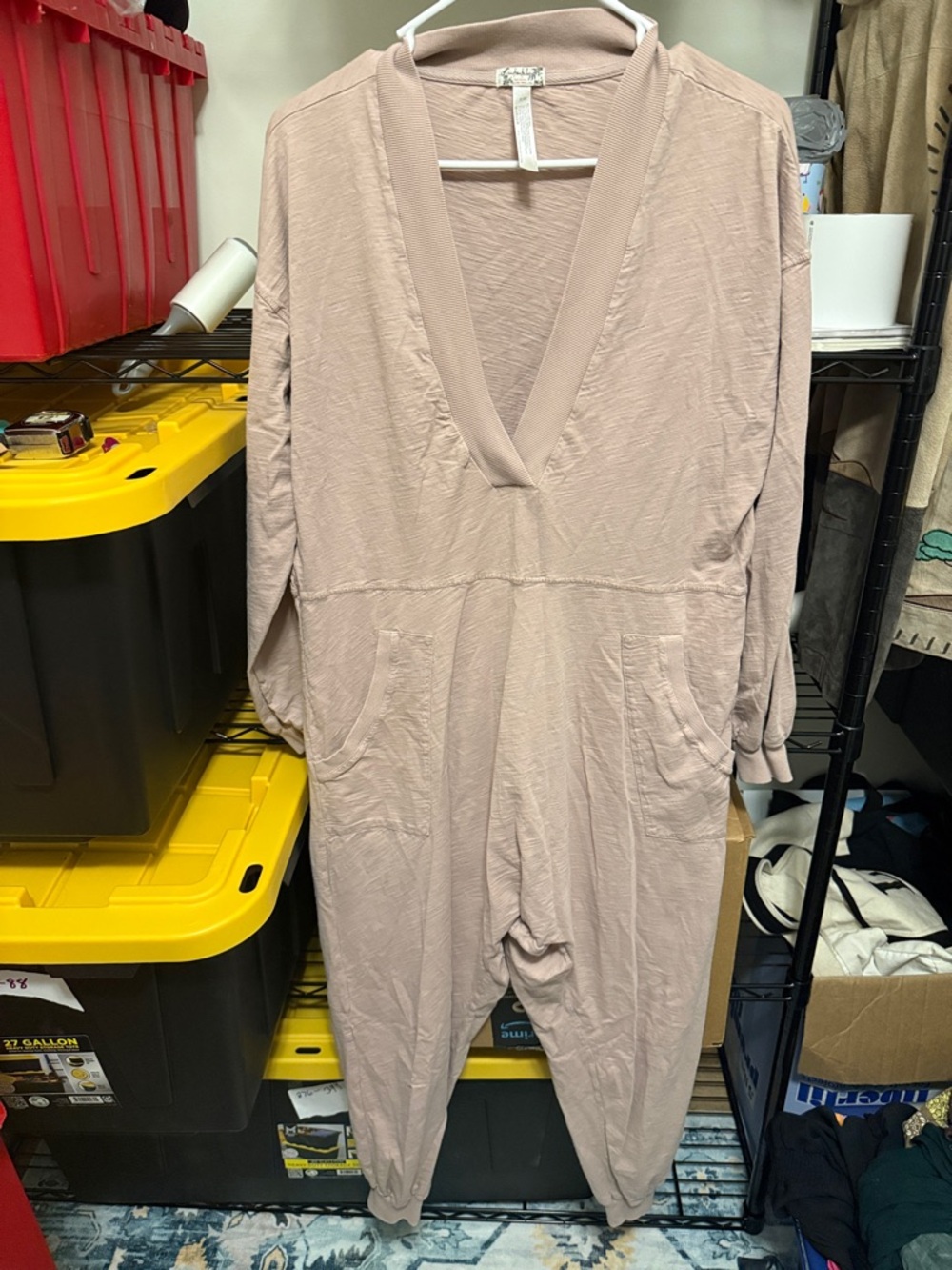 Free People Blush Pink Deep V-Neck Jumpsuit